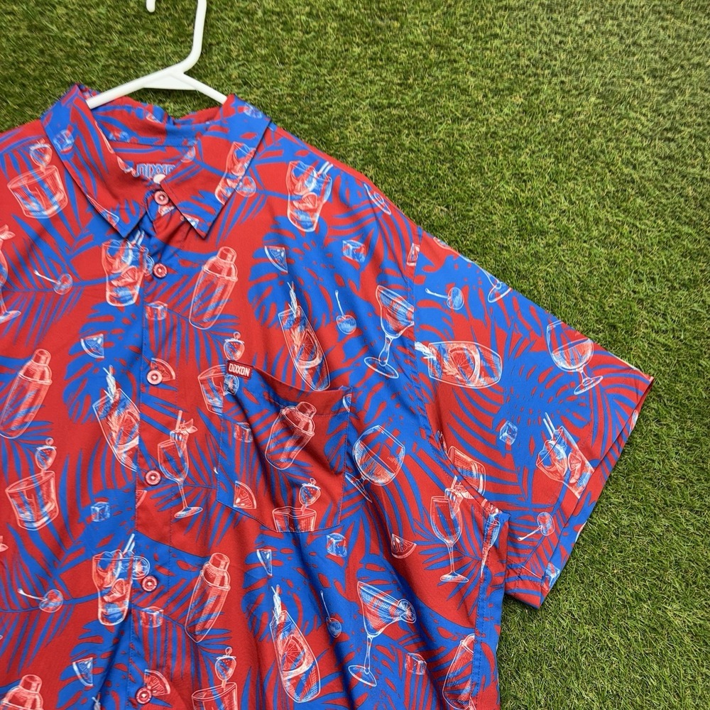 Dixxon The Mixer Shirt Mens 3XL Red Blue Tropical Graphic Party Short Sleeve